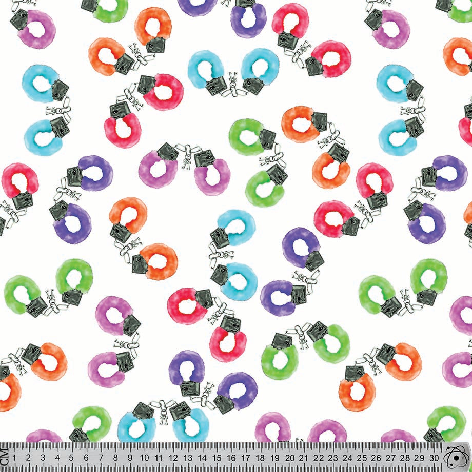 HPB2 Handcuffs in White Print. Fabricsverse