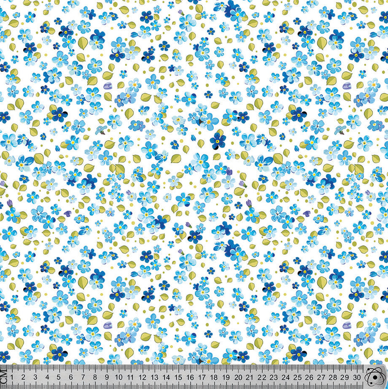 F19 Blue Ditsy Floral on White.