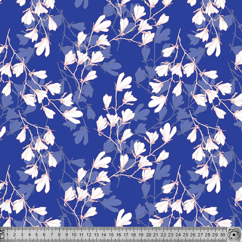 F46 Pink and White floral on royal blue.