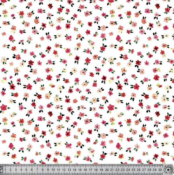F49 Pink ditsy Floral on White.