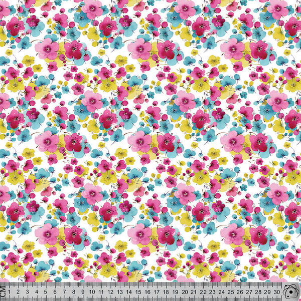F53 Pink Yellow Blue Floral on White.