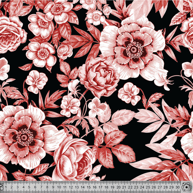 F60 Red and White floral on Black.