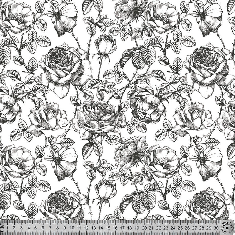 S1004 Vintage Black and White Floral.