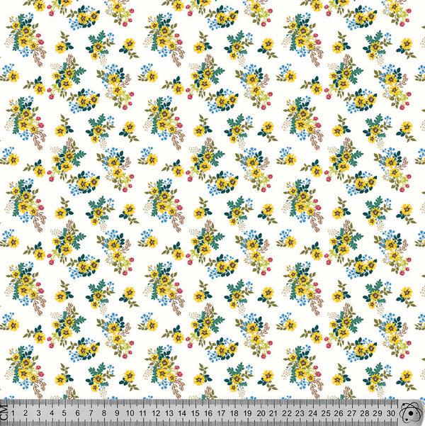 S126 Ditsy Floral Yellow on White.