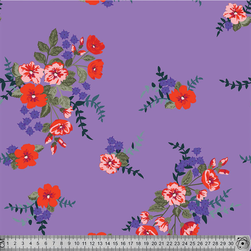 S133 Ditsy Floral Red on Purple.