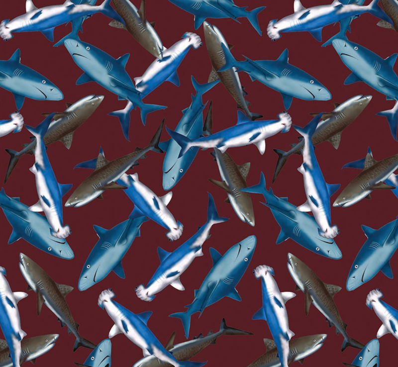 3041 Burgundy Sharks Print.