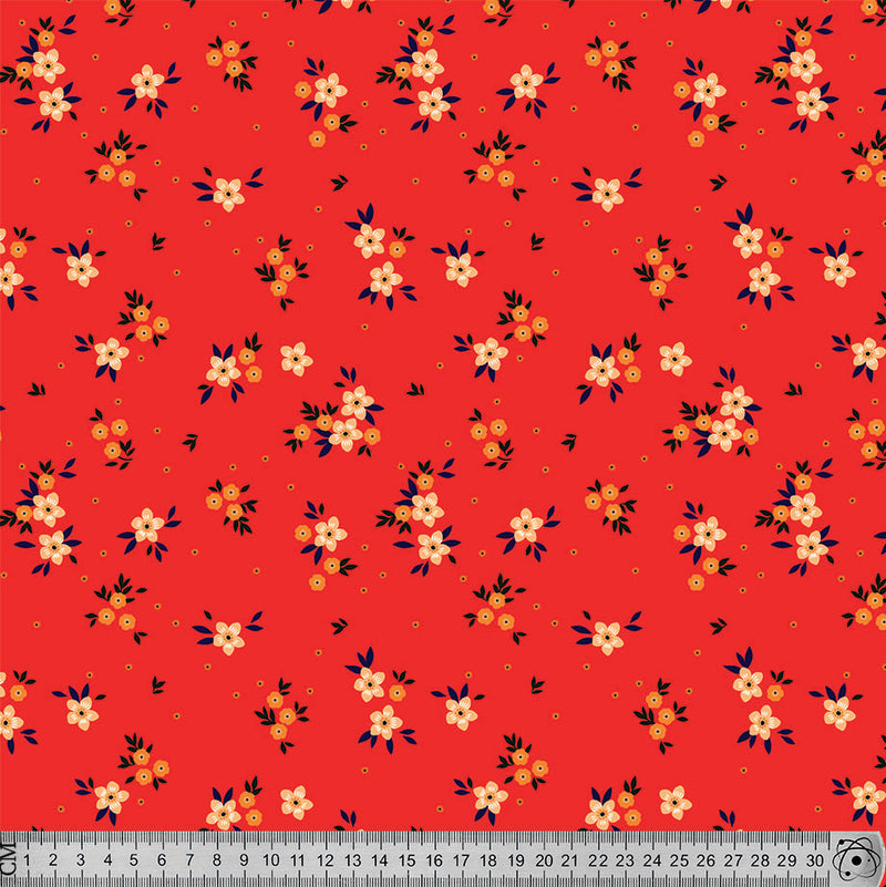 V6945 Ditsy Red Base Flowers.